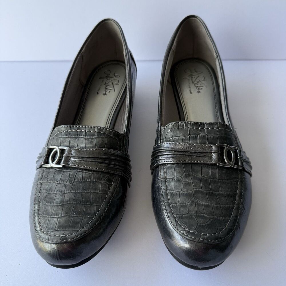 Life Stride Women's Soft Gray Low Heel Slip On Loafers Shoes Sz 11